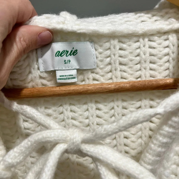 Aerie Street Cream Wool Blend Oversized Chunky Knit Sweater Hoodie S NWOT - Picture 8 of 10